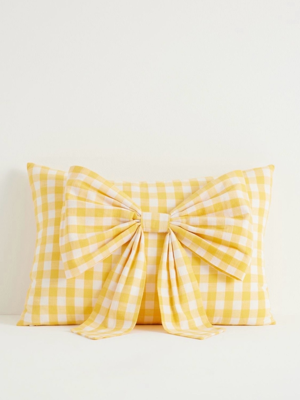 Anthropologie Ana Cotton Gingham Bow Pillow 14x20 Yellow NWT